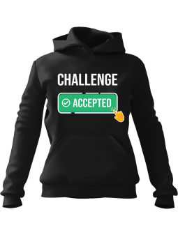 Bluza Damska z kapturem Challenge Accepted Czarna - Modna Odzież z Nadrukami ?