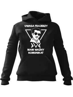 Bluza Męska z kapturem Uwaga Frajerzy Czarna - Śmieszne T-Shirty z Nadrukami ?