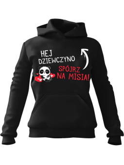 Bluza Męska z kapturem Spójrz na misia Czarna - Śmieszne T-Shirty z Nadrukami ?