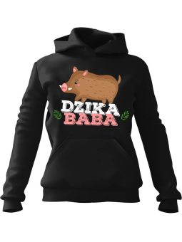 Bluza Damska z kapturem Dzika Baba Czarna - Modna Odzież z Nadrukami ?