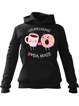 Bluza Damska z kapturem Uzupełniasz sobą mnie Czarna - Prezent na Walentynki dla Zakochanych?