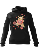 Bluza Damska z kapturem Miś Kocham Cię Czarna - Prezent na Walentynki dla Zakochanych?