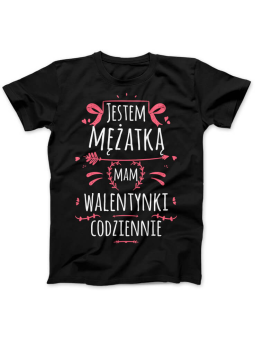 Koszulka Koszulka Damska Jestem mężatką, mam walentynki codziennie Czarna - Prezent na Walentynki dla Zakochanych ?