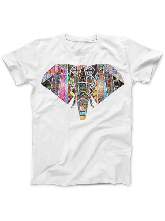 Koszulka Koszulka Damska Kolorowy Słoń Biała - Śmieszne T-Shirty z Nadrukami ?