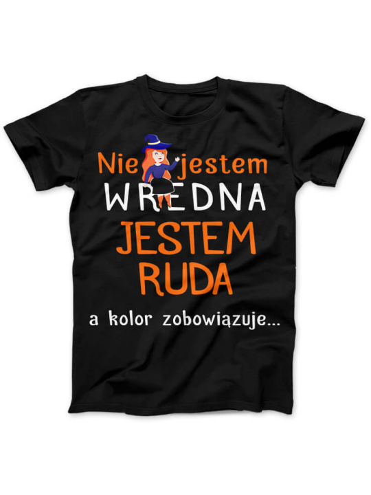 Koszulka Koszulka Damska Ruda, nie wredna Czarna - Śmieszne T-Shirty z Nadrukami ?