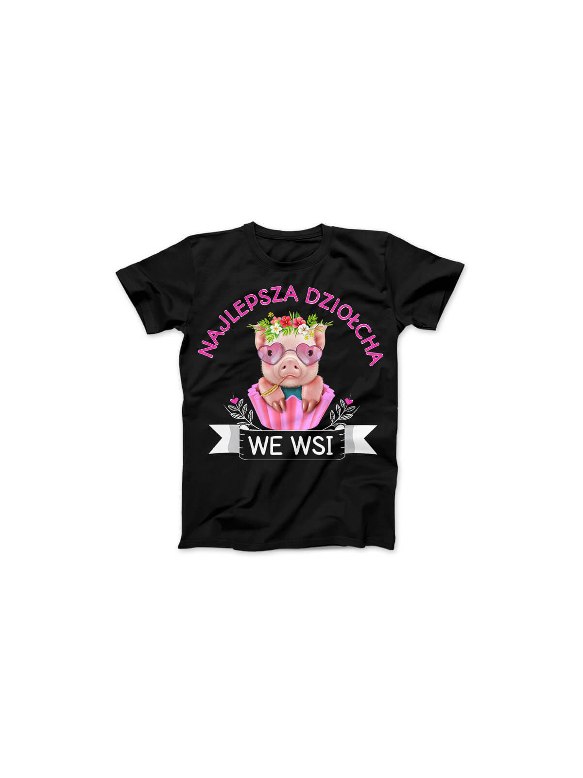 Koszulka Koszulka Damska Najlepsza Dziołcha We Wsi Czarna - Śmieszne T-Shirty z Nadrukami ?