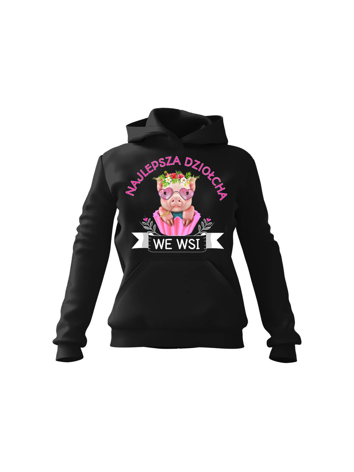 Bluza Damska z kapturem Najlepsza Dziołcha We Wsi Czarna - Modna Odzież z Nadrukami ?