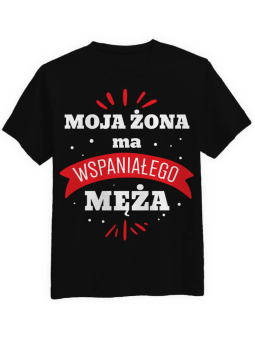 Koszulka Koszulka Męska Moja Żona ma Wspaniałego Męża Czarna - Śmieszne T-Shirty z Nadrukami ?