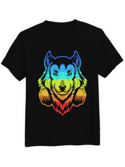 Koszulka Koszulka Męska DJ Wilk Czarna - Śmieszne T-Shirty z Nadrukami ?