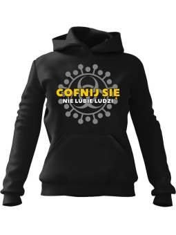 Bluza Damska z kapturem Cofnij się Czarna - Modna Odzież z Nadrukami ?