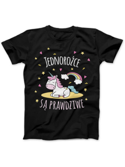 Koszulka Koszulka Damska Jednorożce są prawdziwe Czarna - Śmieszne T-Shirty z Nadrukami ?