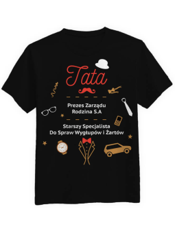 Koszulka Koszulka Męska Tata Prezes Zarządu Czarna - Śmieszne T-Shirty z Nadrukami ?