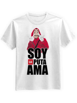 Koszulka Koszulka Męska Dom z Papieru Soy La Puta Ama Biała - Śmieszne T-Shirty z Nadrukami ?