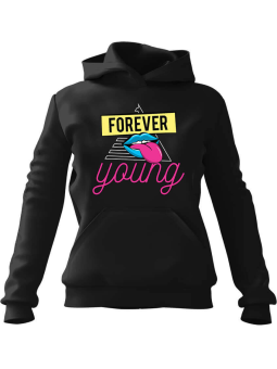 Bluza Damska z kapturem Forever Young Czarna - Modna Odzież z Nadrukami ?
