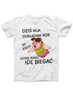 Koszulka Koszulka Damska Rok od Jutro Rano Idę Biegać Biała - Śmieszne T-Shirty z Nadrukami ?