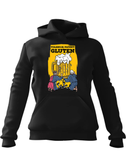 Bluza Damska z kapturem Toleruję Płynny Gluten Czarna - Modna Odzież z Nadrukami ?