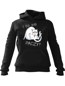 Bluza Damska z kapturem Co Sie Paczy Czarna - Modna Odzież z Nadrukami ?