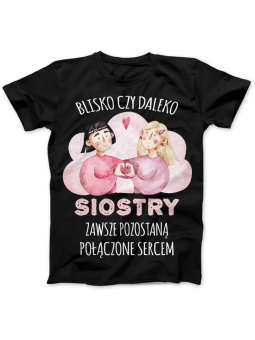 Koszulka Koszulka Damska Siostry połączone sercem  Czarna - Śmieszne T-Shirty z Nadrukami ?