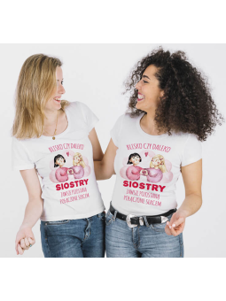 Koszulka Koszulka Damska Siostry połączone sercem  Czarna - Śmieszne T-Shirty z Nadrukami ?