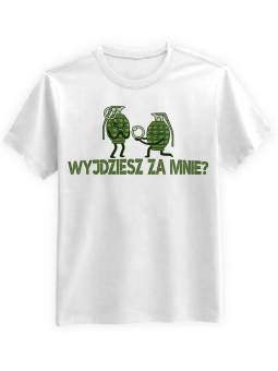 Koszulka Koszulka Męska Wyjdziesz za mnie Biała - Śmieszne T-Shirty z Nadrukami ?