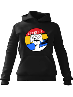 Bluza Męska z kapturem Level Up Czarna - Śmieszne gadżety z Nadrukami ?