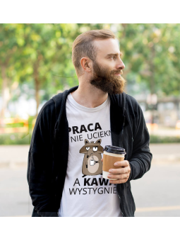 Koszulka Koszulka Męska Praca nie ucieknie, a kawa wystygnie Biała - Śmieszne T-Shirty z Nadrukami ?