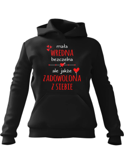 Bluza Damska z kapturem Mała Wredna Bezczelna Czarna - Modna Odzież z Nadrukami ?