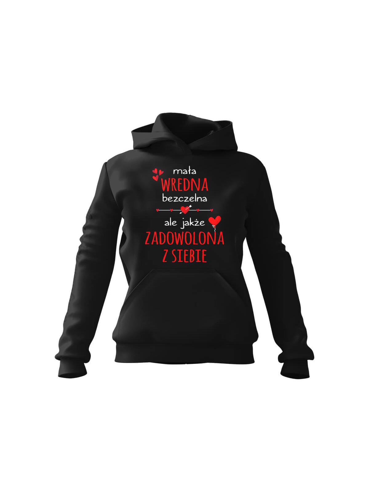 Bluza Damska z kapturem Mała Wredna Bezczelna Czarna - Modna Odzież z Nadrukami ?