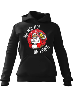 Bluza Męska z kapturem Ho Ho Ho na Piwo! Czarna - Śmieszne T-Shirty z Nadrukami ?