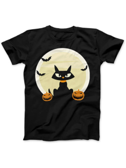 Koszulka Koszulka Damska Czarny Kot Halloween Czarna - Śmieszne T-Shirty z Nadrukami ?