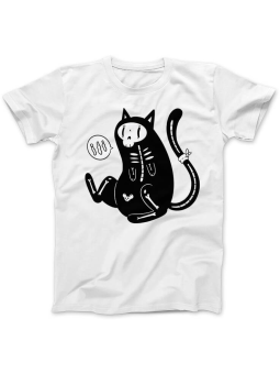 Koszulka Koszulka Damska Kot Szkielet Biała - Śmieszne T-Shirty z Nadrukami ?