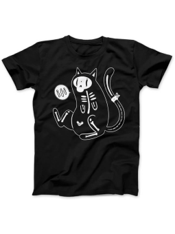 Koszulka Koszulka Damska Kot Szkielet Czarna - Śmieszne T-Shirty z Nadrukami ?