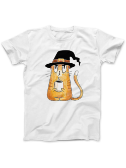 Koszulka Koszulka Damska Kot Wiedźma Biała - Śmieszne T-Shirty z Nadrukami ?