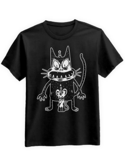 Koszulka Koszulka Męska Przerażony Kot i Mysz Czarna - Śmieszne T-Shirty z Nadrukami ?