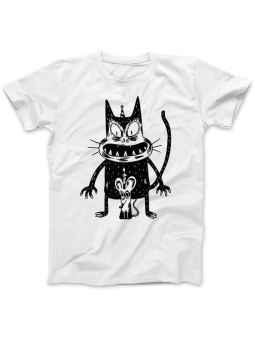 Koszulka Koszulka Damska Przerażony Kot i Mysz Biała - Śmieszne T-Shirty z Nadrukami ?