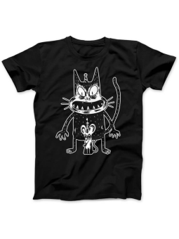 Koszulka Koszulka Damska Przerażony Kot i Mysz Czarna - Śmieszne T-Shirty z Nadrukami ?