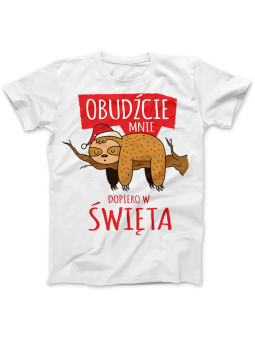 Koszulka Koszulka Damska Obudźcie mnie w święta Biała - Śmieszne T-Shirty z Nadrukami ?