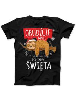 Koszulka Koszulka Damska Obudźcie mnie w święta Czarna - Śmieszne T-Shirty z Nadrukami ?