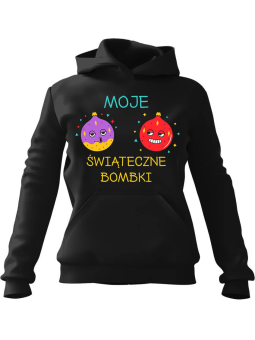 Bluza Damska z kapturem Moje Świąteczne Bombki Czarna - Modna Odzież z Nadrukami ?