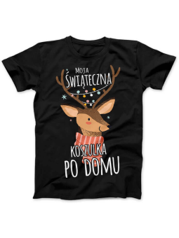 Koszulka Koszulka Damska Świąteczna koszulka po domu Czarna - Śmieszne T-Shirty z Nadrukami ?