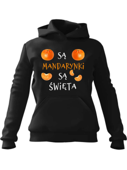 Bluza Damska z kapturem Są mandarynki są święta Czarna - Modna Odzież z Nadrukami ?