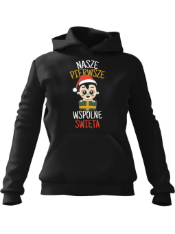 Bluza Damska z kapturem Pierwsze Święta Czarna - Modna Odzież z Nadrukami ?