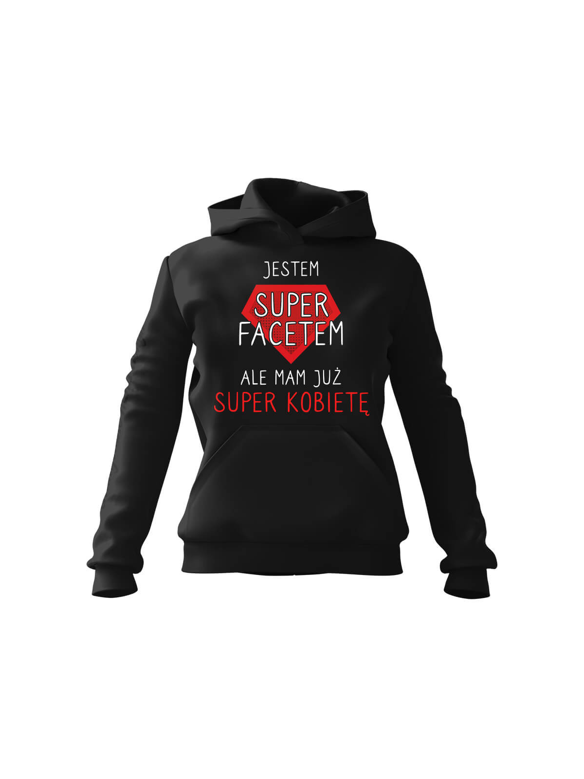 Bluza Męska z kapturem Jestem Super Facetem Czarna - Śmieszne gadżety z Nadrukami ?
