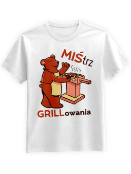 Koszulka Koszulka Męska MIŚtrz Grillowania Biała - Śmieszne T-Shirty z Nadrukami ?