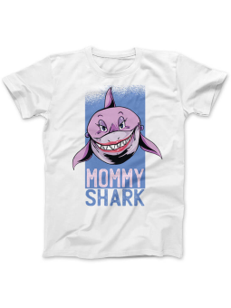 Koszulka Koszulka Damska Mommy Shark Biała - Śmieszne T-Shirty z Nadrukami ?