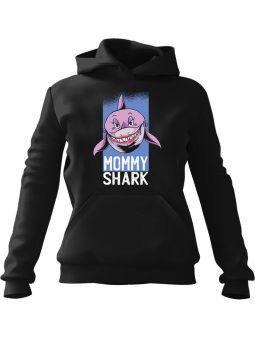 Bluza Damska z kapturem Mommy Shark Czarna - Modna Odzież z Nadrukami ?