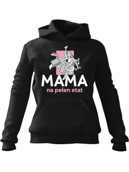 Bluza Damska z kapturem Mama na pełen etat Czarna - Modna Odzież z Nadrukami ?