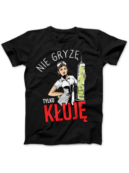 Koszulka Koszulka Damska Nie gryzę, kłuję Czarna - Śmieszne T-Shirty z Nadrukami ?