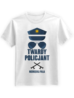 Koszulka Koszulka Męska Twardy Policjant Biała - Śmieszne T-Shirty z Nadrukami ?