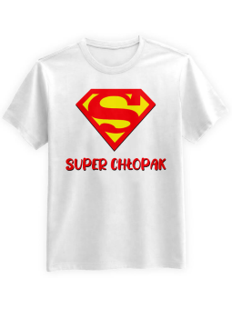 Koszulka Koszulka Męska Super Chłopak Biała - Śmieszne T-Shirty z Nadrukami ?